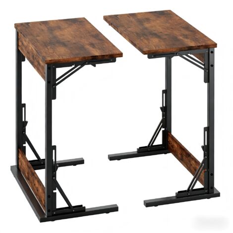 marron Ensemble de 2 tables d'appoint pliables en forme de C avec structure métallique et pieds réglables, utilisables comme table basse/de chevet pour le salon, la chambre ou le bureau, ou encore com (1/3)