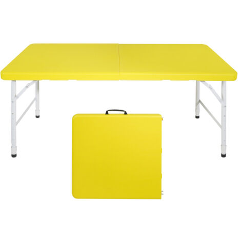 Table Pliante Portable Robuste 125 cm - Hauteur Réglable, Poignée de Transport, Charge 135 kg - Table Multifonctionnelle pour Camping, Pique-niques, Fêtes Intérieur/Extérieur (jaune)