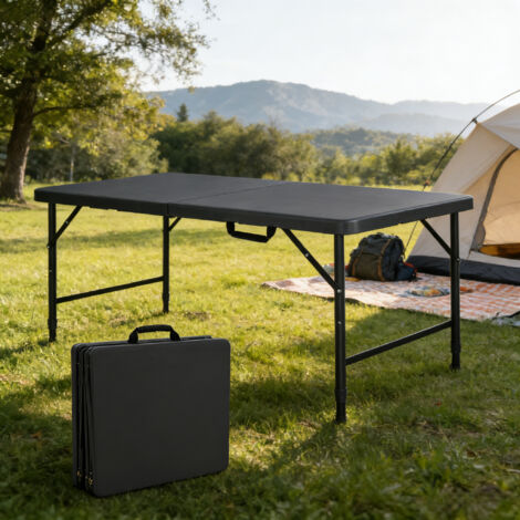 Table Pliante Portable Robuste 125 cm - Hauteur Réglable, Poignée de Transport, Charge 135 kg - Table Multifonctionnelle pour Camping, Pique-niques, Fêtes Intérieur/Extérieur (noir)