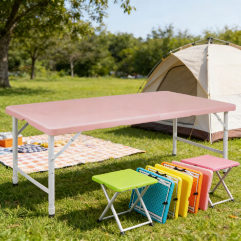 Table Pliante Portable Robuste 125 cm - Hauteur Réglable, Poignée de Transport, Charge 135 kg - Table Multifonctionnelle pour Camping, Pique-niques, Fêtes Intérieur/Extérieur (rose