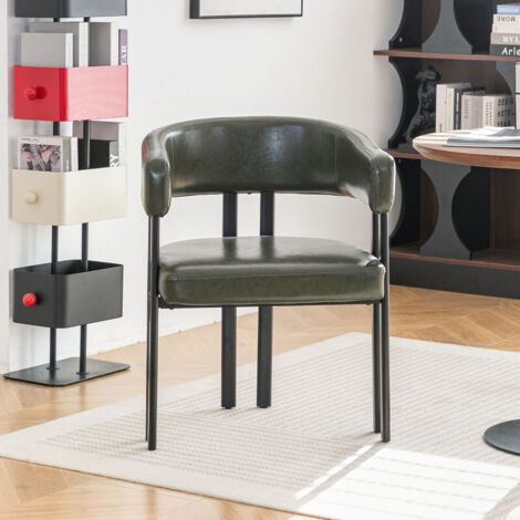 Chaise de salle à manger avec accoudoirs, design fauteuil arrondi moderne, similicuir facile d’entretien, structure métallique robuste jusqu’à 136 kg, confortable et polyvalente pour cuisine, salon ou (1/5)
