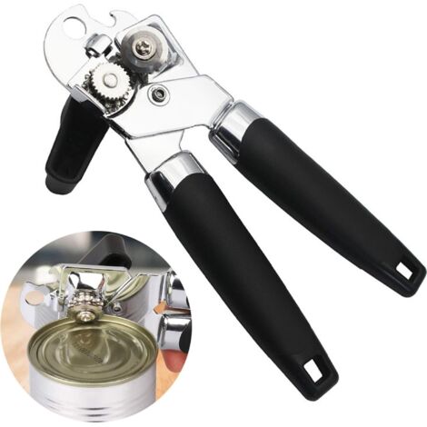 Dosenöffner, manueller Edelstahl-Dosenöffner mit rutschfestem Griff und ergonomischem Knopf, glatter Kante, Bierflaschenöffner für Senioren mit Arthritis (1/5)