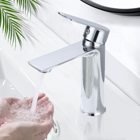 Wasserhahn Bad Chrom,Waschtischarmatur Bad,Armatur Mischbatterie,Waschbeckenarmatur Einhebelmischer Badezimmer,Waschbecken Armaturen SUS304 (1/5)