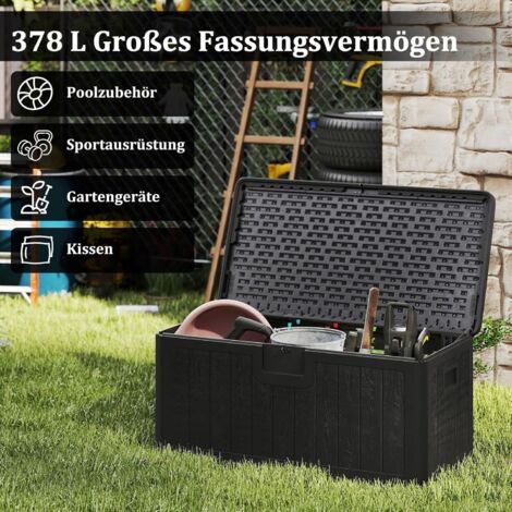 COSTWAY Gartenbox 378 L – Wetterfest, Abschließbar & Vielseitig Als Bank Oder Tisch (Braun)