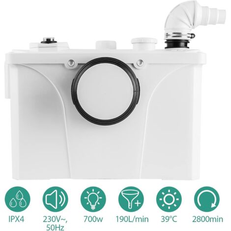 700W Hebeanlage Schmutzwasserpumpe – 190 L/min, 9 M Vertikaler Hub, IPX4, Geräuscharm, Für WC, Dusche, Waschbecken
