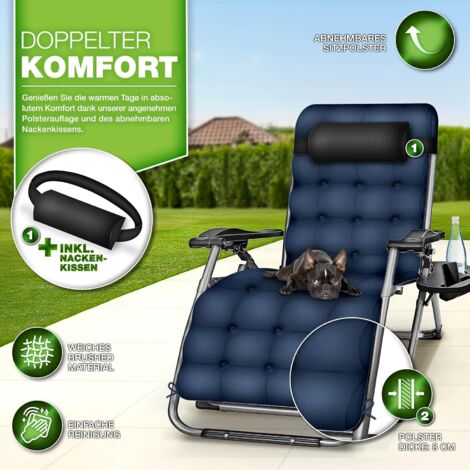 Tillvex Liegestuhl Klappbar Bis 200kg – Sonnenliege Mit Polster, Verstellbarer Rückenlehne, Nackenkissen & Ablage, Wetterfest Für Garten