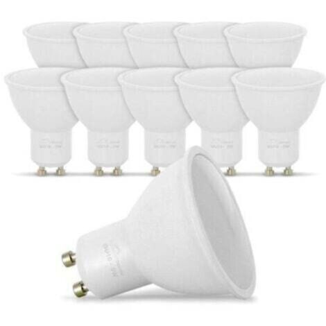 Packung mit 10 dimmbaren GU10-LED-Lampen (entspricht 7 W). Farbtemperatur: Kaltweiß (6500 K).