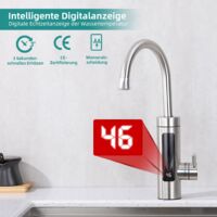 Elektrische Küchenarmatur mit Durchlauferhitzer, Smart Heater Wasserhahn 360° drehbar, Edelstahl Wasserhahn Küche mit LED Temperaturanzeige, Elektrisch Durchlauferhitzer für Bad/Küche