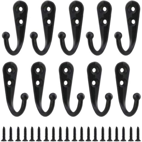 10 ganchos de metal negro estilo retro para abrigos, ganchos individuales atornillables para pared, perchero vintage para batas de baño, estantes, cajones, taquillas y baño (incluye 20 tornillos). (1/5)