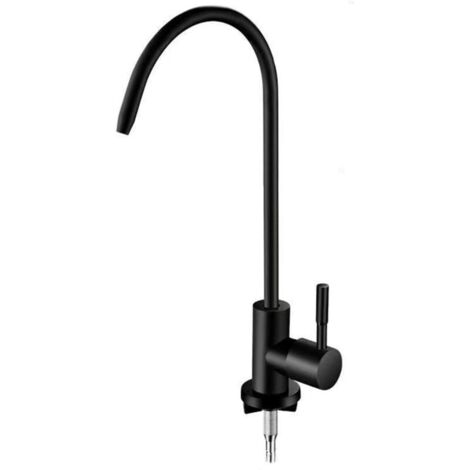Grifo de cocina negro con sistema de ósmosis inversa incorporado - Grifo de agua potable de cuello de cisne de acero inoxidable de 1/4" - Accesorio para fregadero de cocina