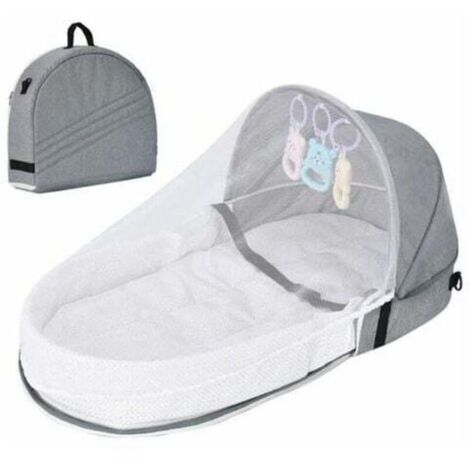 Cuna de viaje para bebé con mosquitera, cuna plegable con mosquitera, cuna de viaje biónica de algodón transpirable, nido acogedor, antimosquitos, cuna portátil para bebés de 0 a 36 meses (gris).