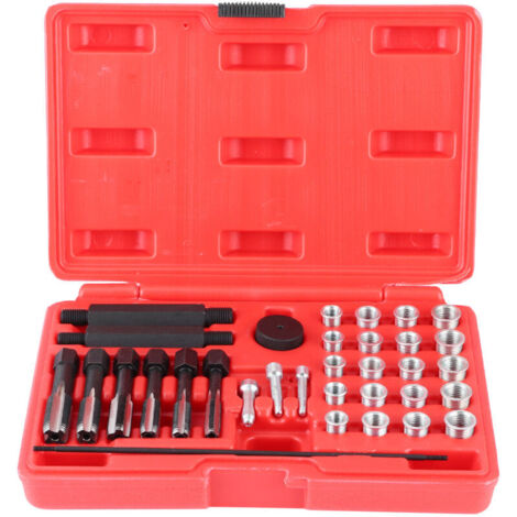 Kit de reparación de roscas para bujías incandescentes, kit de herramientas de inserción de roscas con pasador guía piloto de 33 piezas