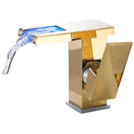 Grifo de baño tipo cascada con iluminación LED que cambia de color - Estilo moderno - Dorado (1/2)
