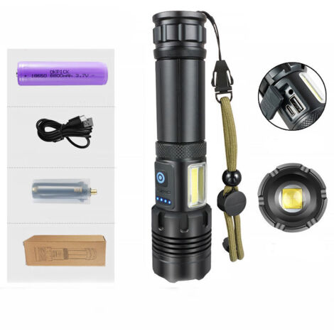 Linterna LED ultra potente, recargable, linterna táctica militar de gran potencia, resistente al agua IPX6, 7 modos de iluminación para acampar, hacer senderismo y emergencias.