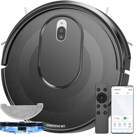 VACTIDY Cleanova W7-Aspirateur Robot Laveur-4000Pa-55dB Silencieux-120 min Autonomie-Surface Couverte 120㎡-Anti-Poils-Connecté Alexa/APP/IFTTT