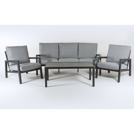 Conjunto sofás jardín, Aluminio reforzado color antracita, Sofá 3 plazas y  2 sillones y Mesita café,