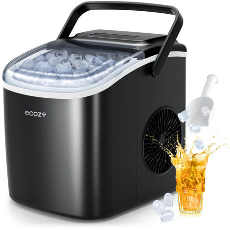 ecozy Machine à Glaçons Portable 12kg/24H - 9 Glaçons en 6 Minutes - 2 tailles de glaçon - Silence - Fonction Autonettoyante - Noir
