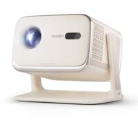 Aurzen BOOM Mini Vidéoprojecteur Intelligent Google TV Netflix, 4K Compatible, Dolby Audio, Autofocus et Correction Trapézoïdale, Beige