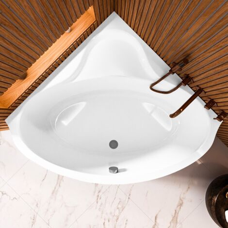 ECOLAM Badewanne BALA 140 x 140 cm Eckbadewanne Acrylwanne symmetrisch weiß glänzend Ablaufgarnitur Ab- und Überlauf Füße Silikon