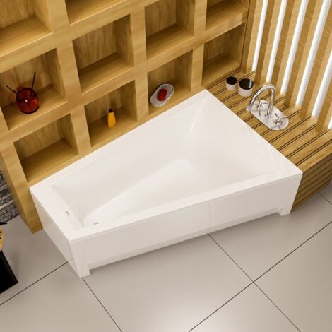 ECOLAM Badewanne RITA 160x100 cm rechts + Schürze Verkleidung Trapezwanne Eckwanne Ab- und Überlauf Ablaufgarnitur Füße Silikon