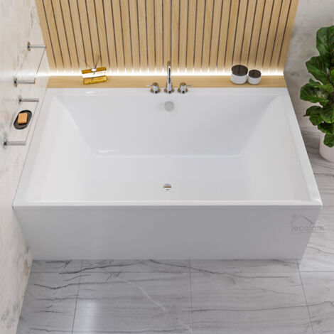 ECOLAM Badewanne Crown 190 x 120 cm + Schürze Duowanne Doppelbadewanne Komplettset große Wanne für zwei Personen Rechteck Acrylwanne weiß glänzend Acrylverkleidung Ablaufgarnitur Füße Silikon