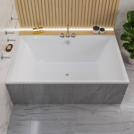 ECOLAM Badewanne Crown 190 x 120 cm + Füße Ablaufgarnitur Duowanne Doppelbadewanne  große Wanne für zwei Personen  Rechteck Acrylwanne weiß glänzend Silikon