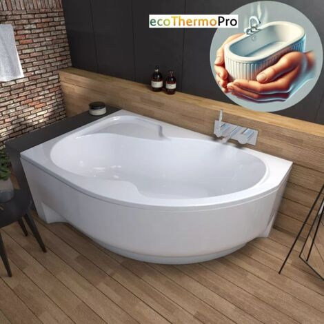 ECOLAM Badewanne WELA 160x100 cm links Thermobadewanne + Acrylschürze Eckbadewanne Wanne mit Isolierung ecoThermoPro Wärmeschutz