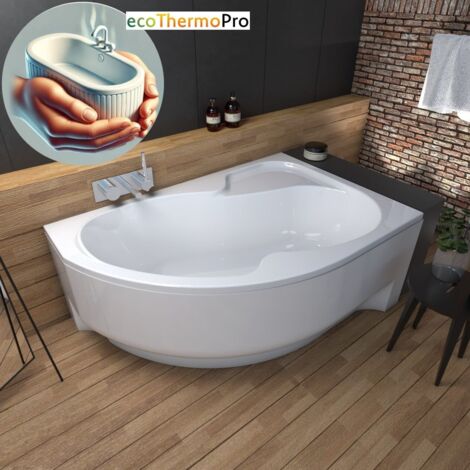 ECOLAM Badewanne WELA 150x100 cm links Thermobadewanne + Acrylschürze Eckbadewanne Wanne mit Isolierung ecoThermoPro Wärmeschutz