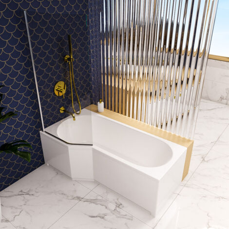 ECOLAM Badewanne Duschbadewanne Be Spot 160x80 cm links + Glasabtrennung Schürze Acrylwanne + Glas Badewannenabtrennung Top QUALITÄT Ablaufgarnitur Füße Komplett-Set