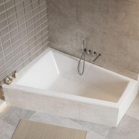 ECOLAM Badewanne Sfera Maxi 180 x 130 cm LINKS Eckbadewanne Duowanne Doppelbadewanne große Wanne für zwei Personen Acrylwanne Ablaufgarnitur Füße Silikon