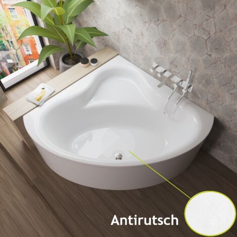 ECOLAM Badewanne BALA 120 x 120 cm mit Antirutsch + Schürze Verkleidung Eckbadewanne Acrylwanne symmetrisch  Ablaufgarnitur Ab- und Überlauf Füße Silikon