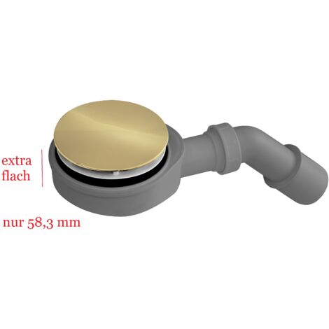 ECOLAM Ablaufgarnitur für Duschwanne gold Siphon 90 mm Ablauf flach 60 mm Duschsiphon Chrom