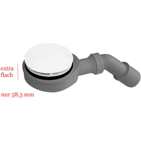 ECOLAM Ablaufgarnitur für Duschwanne weiß Siphon 90 mm Ablauf flach 60 mm Duschsiphon Chrom