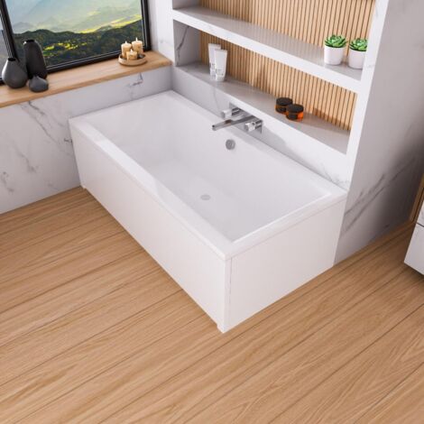 ECOLAM Badewanne Pryzmat 170x75cm + Schürze moderne Wanne Rechteck Top QUALITÄT Acrylwanne I Komplett Set Ablauf Füße Silikon Design