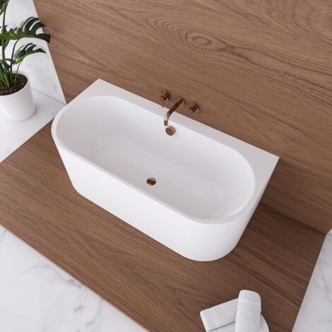 ECOLAM Vorwandbadewanne halb freistehende Badewanne 160 x 75 cm Vigoo Wall I moderne Wandbadewanne Wanne Top QUALITÄT Set Click Clack Ablauf Kupfer Acrylwanne Wandmontage