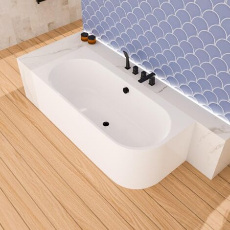 ECOLAM halb freistehende Badewanne Vigoo 180x80 cm links Eckbadewanne Siphon schwarz Click Clack