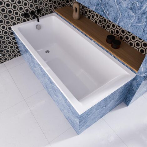 ECOLAM Badewanne Savia 170x75 cm + Styroporverkleidung zum Befliesen  moderne Wanne Rechteck Top QUALITÄT Acrylwanne I Komplett Set Ablauf Füße Silikon Design (1/5)