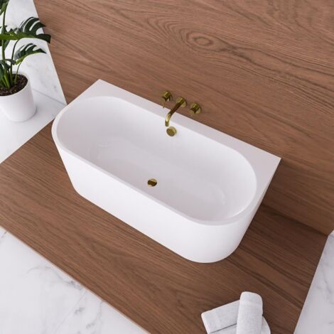 ECOLAM Vorwandbadewanne halb freistehende Badewanne 170x75 cm Vigoo Wall Siphon gold Click Clack I moderne Wandbadewanne Wanne Top QUALITÄT Acrylwanne I Wandmontage