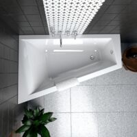 ECOLAM Badewanne RITA 160x100 cm links Trapezwanne Eckwanne Trapezform + Ab- und Überlauf Ablaufgarnitur Füße Silikon