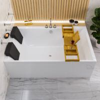 ECOLAM Badewanne Crown 190 x 120 cm Schürze Bambusablage 2 x schwarze Kissen Komplettset Duowanne große Wanne für zwei Personen Rechteck Acrylwanne Acrylverkleidung Ablaufgarnitur Füße Silikon