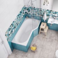 ECOLAM Badewanne Duschbadewanne Be Spot 160x80 cm rechts + Glasabtrennung Acrylwanne + Glas Badewannenabtrennung Top QUALITÄT Ablaufgarnitur Füße Set