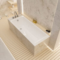 ECOLAM Badewanne Wave 130 x 70 cm kleine Wanne Rechteckbadewanne Set Acrylwanne Ablaufgarnitur Füße Silikon