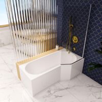 ECOLAM Badewanne Duschbadewanne Be Spot 160x80 cm rechts + Glasabtrennung Schürze Set Acrylwanne + Glas Badewannenabtrennung Top QUALITÄT Ablaufgarnitur Füße Komplett-Set Design
