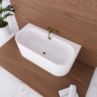 ECOLAM Vorwandbadewanne halb freistehende Badewanne 180 x 80 cm Vigoo Wall Siphon golden Click Clack I moderne Wandbadewanne Top QUALITÄT Acrylwanne I Wandmontage Komplett Set