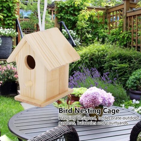 Nichoir Oiseaux Extérieur En Bois Massif - Cabane à Oiseaux Suspendre Pour Rouge-gorge, Mésange - DIY Peignable