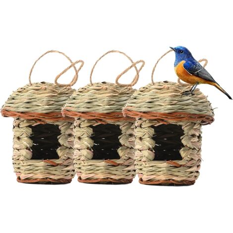 Lot 5 Nichoirs Oiseaux Tissés Naturels - Nid Oiseau Extérieur Suspendu Fait Main Pour Rouge-Gorge, Canaris Et Oiseaux Sauvages