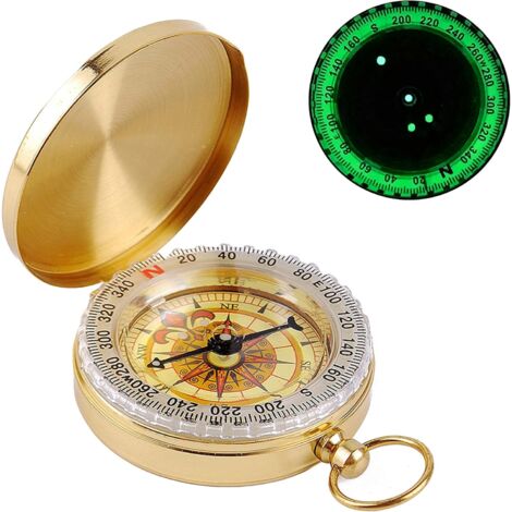 Boussole De Randonnée - Dorée, Fluorescente - Cuivre - 5 Cm - Pour Camping, Trek, Orientation