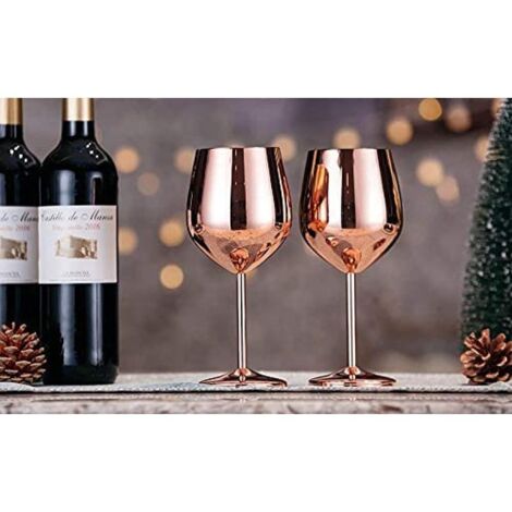 Lot De 2 Verres à Vin En Acier Inoxydable Revêtement Cuivre Or Rose – 50 Cl Incassables, Élégants Pour Intérieur & Extérieur