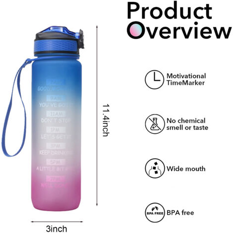 Grsta Gourde 1.5l, Gourde Motivation Avec Paille, sans BPA, Gourde