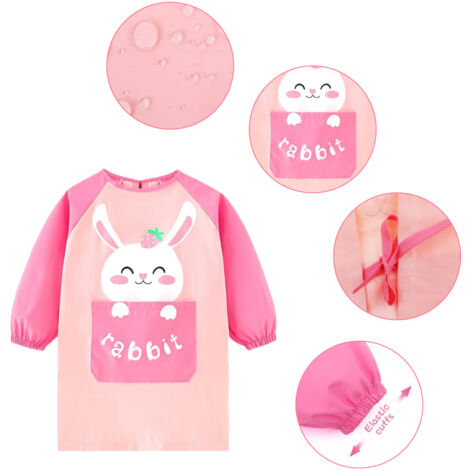 Tablier De Peinture Enfant Manches Longues Imperméable - Motif Imprimé Mignon - Blouse Combinaison Pour Arts & Activités